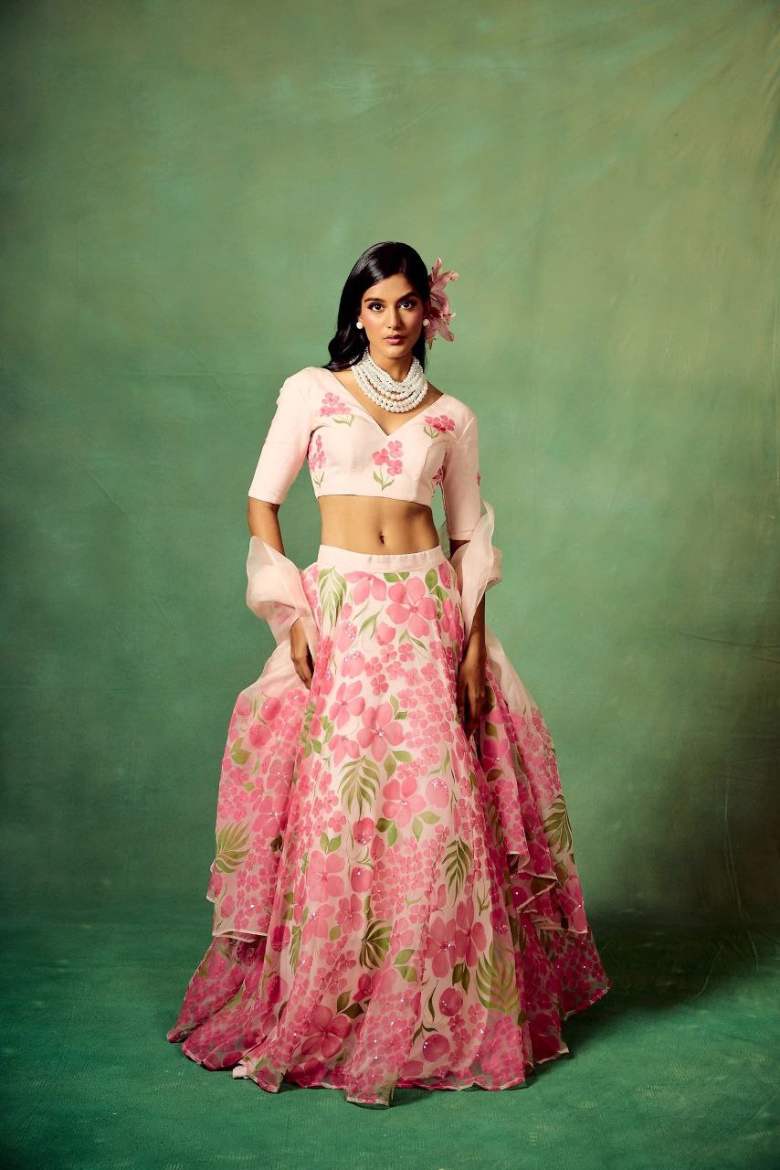 White Color Flower Printed Lehenga Choli