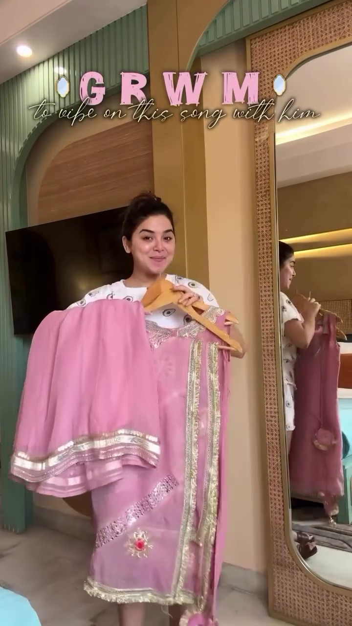 Dusty Pink Gota Patti Kurta Sharara Set with Embroidered Neckline