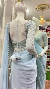 Sea Green Chinon Crape Drape Saree With Resham, Mirror, and Japanese Cut Dana