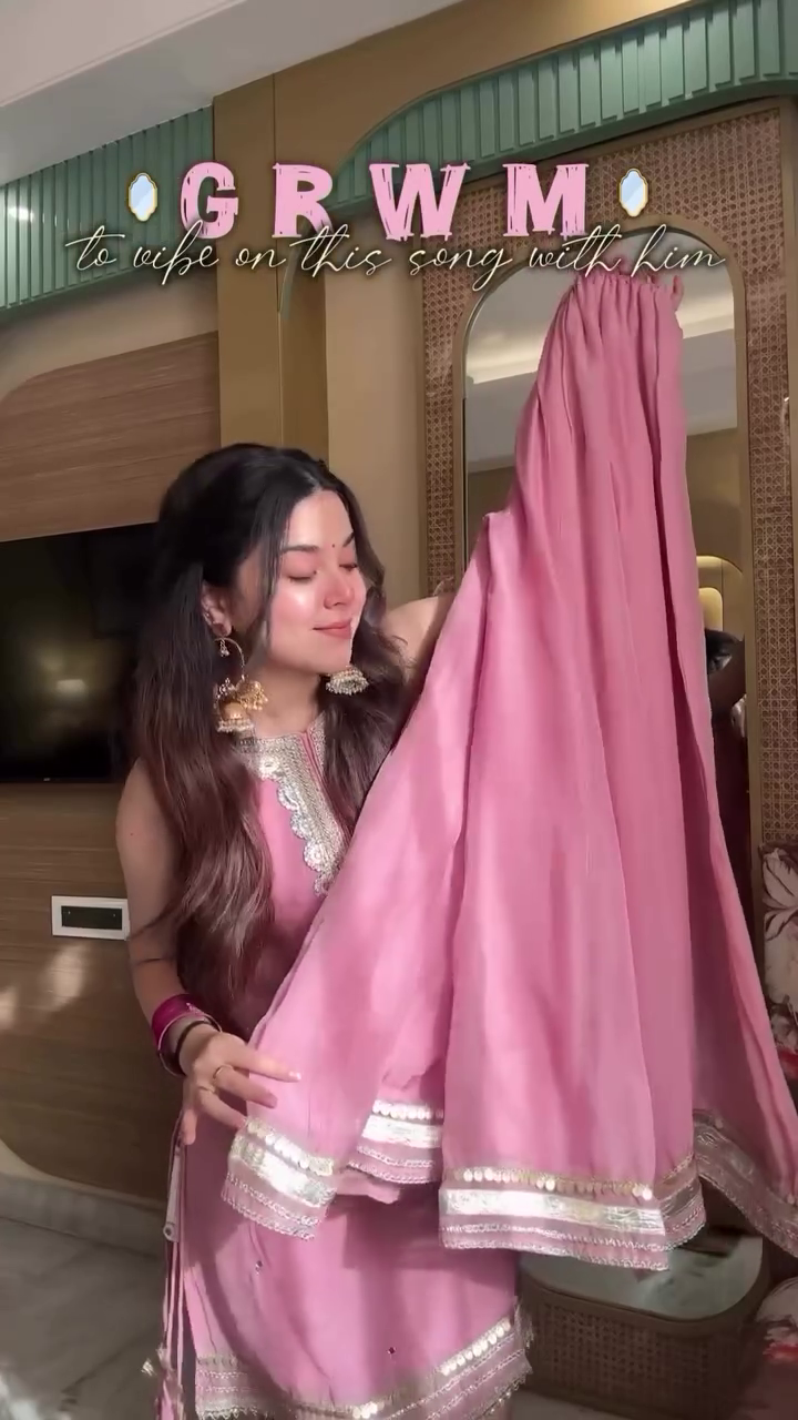 Dusty Pink Gota Patti Kurta Sharara Set with Embroidered Neckline