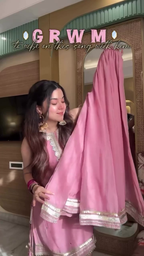 Dusty Pink Gota Patti Kurta Sharara Set with Embroidered Neckline