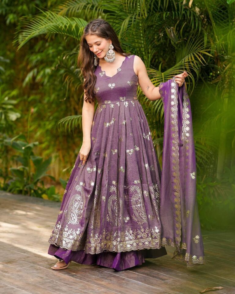 Crunchy Silk With Embroidery Work Onion Gown