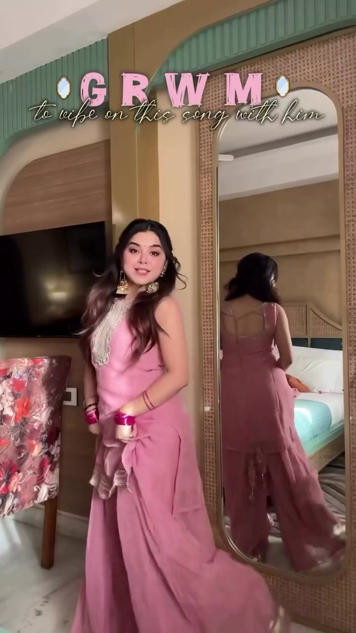 Dusty Pink Gota Patti Kurta Sharara Set with Embroidered Neckline