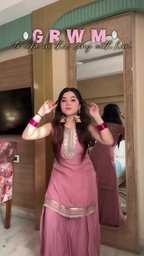 Dusty Pink Gota Patti Kurta Sharara Set with Embroidered Neckline