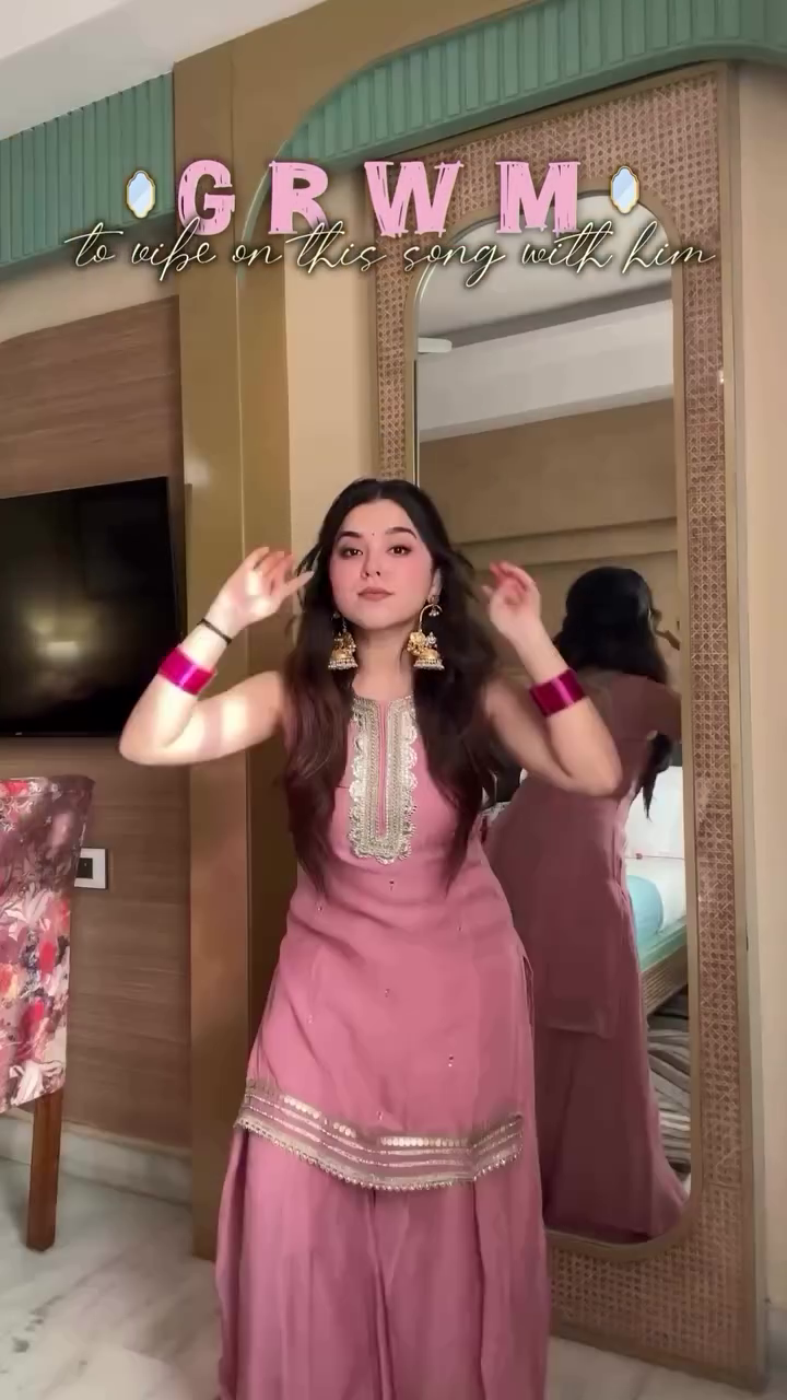 Dusty Pink Gota Patti Kurta Sharara Set with Embroidered Neckline