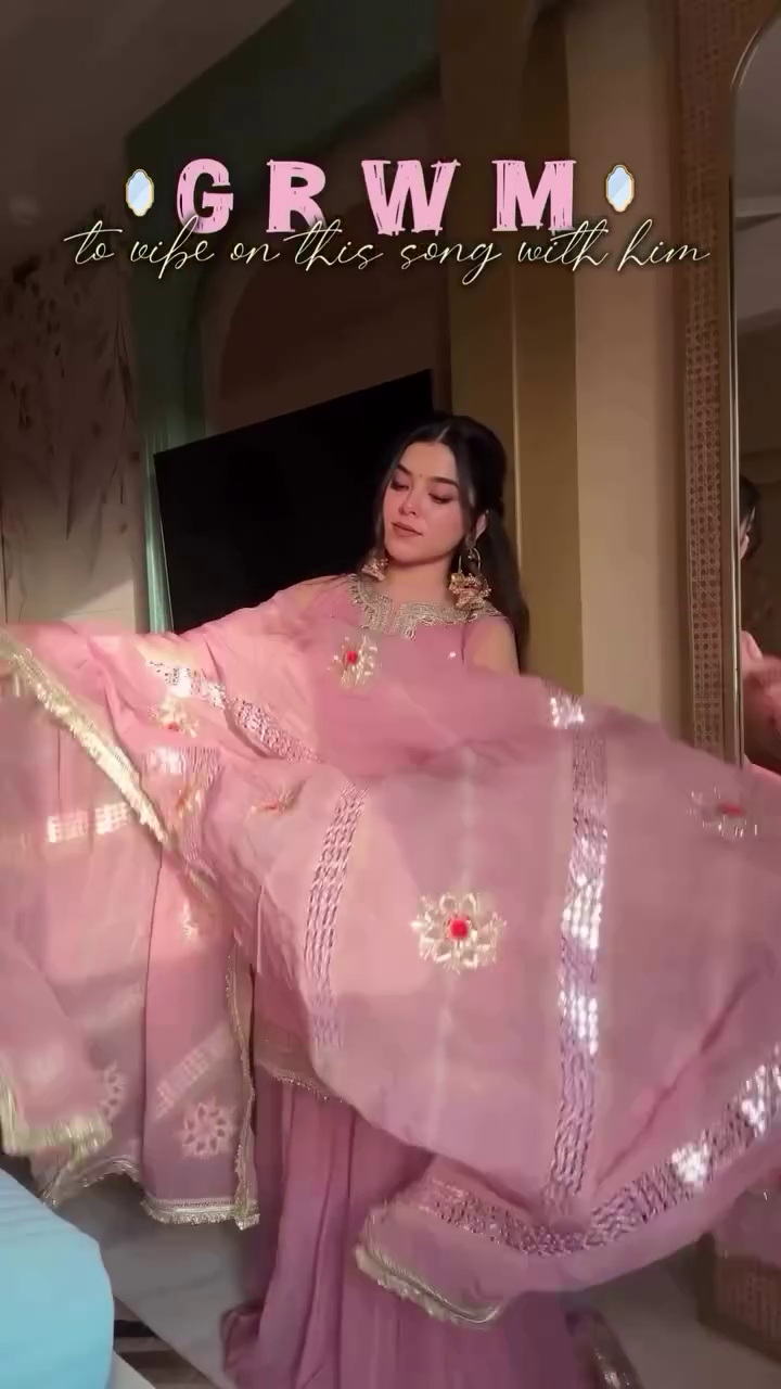 Dusty Pink Gota Patti Kurta Sharara Set with Embroidered Neckline