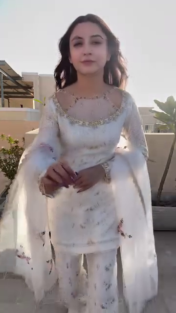 White Floral Embroidered Organza Suit Set with Palazzo and Dupatta